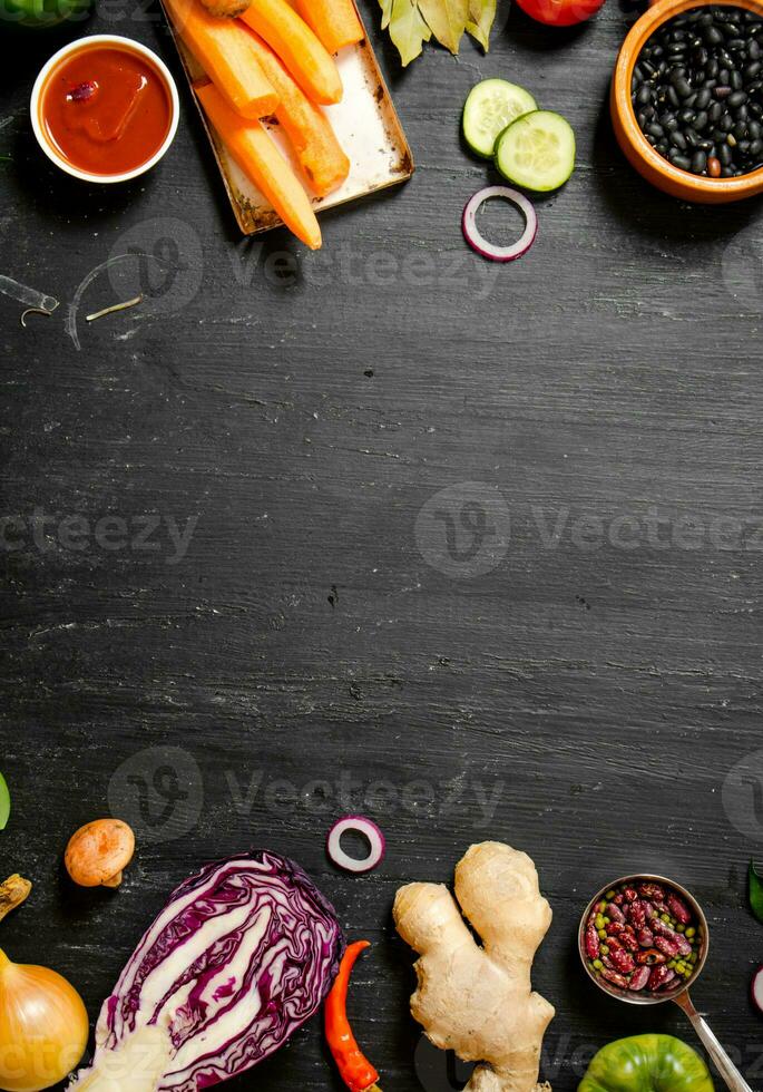 Big set organic food. Fresh raw vegetables. photo