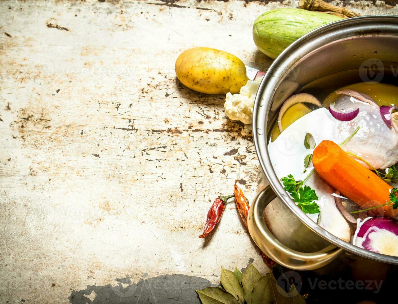 Soup with vegetables and chicken. photo