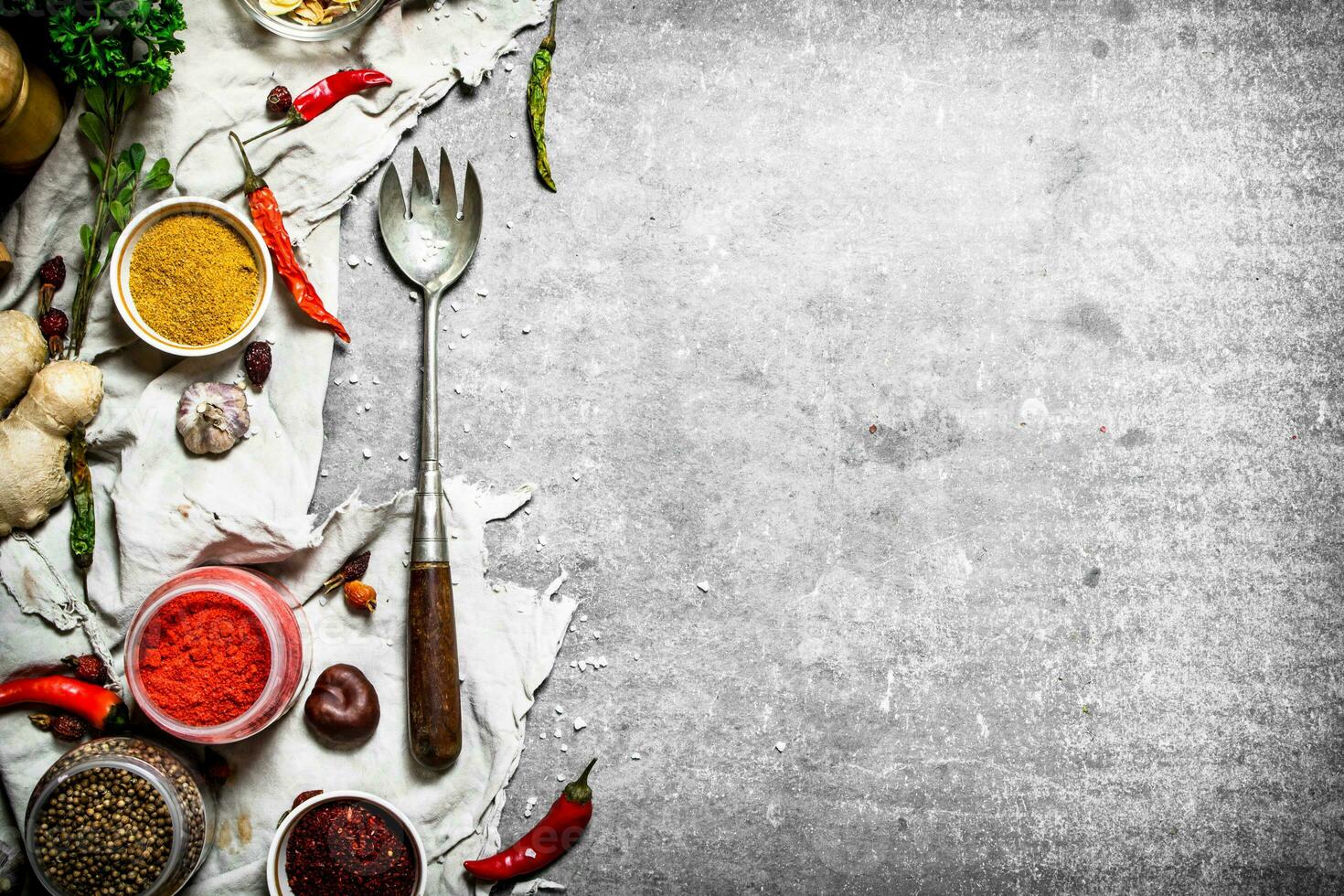 Set of spices and herbs photo