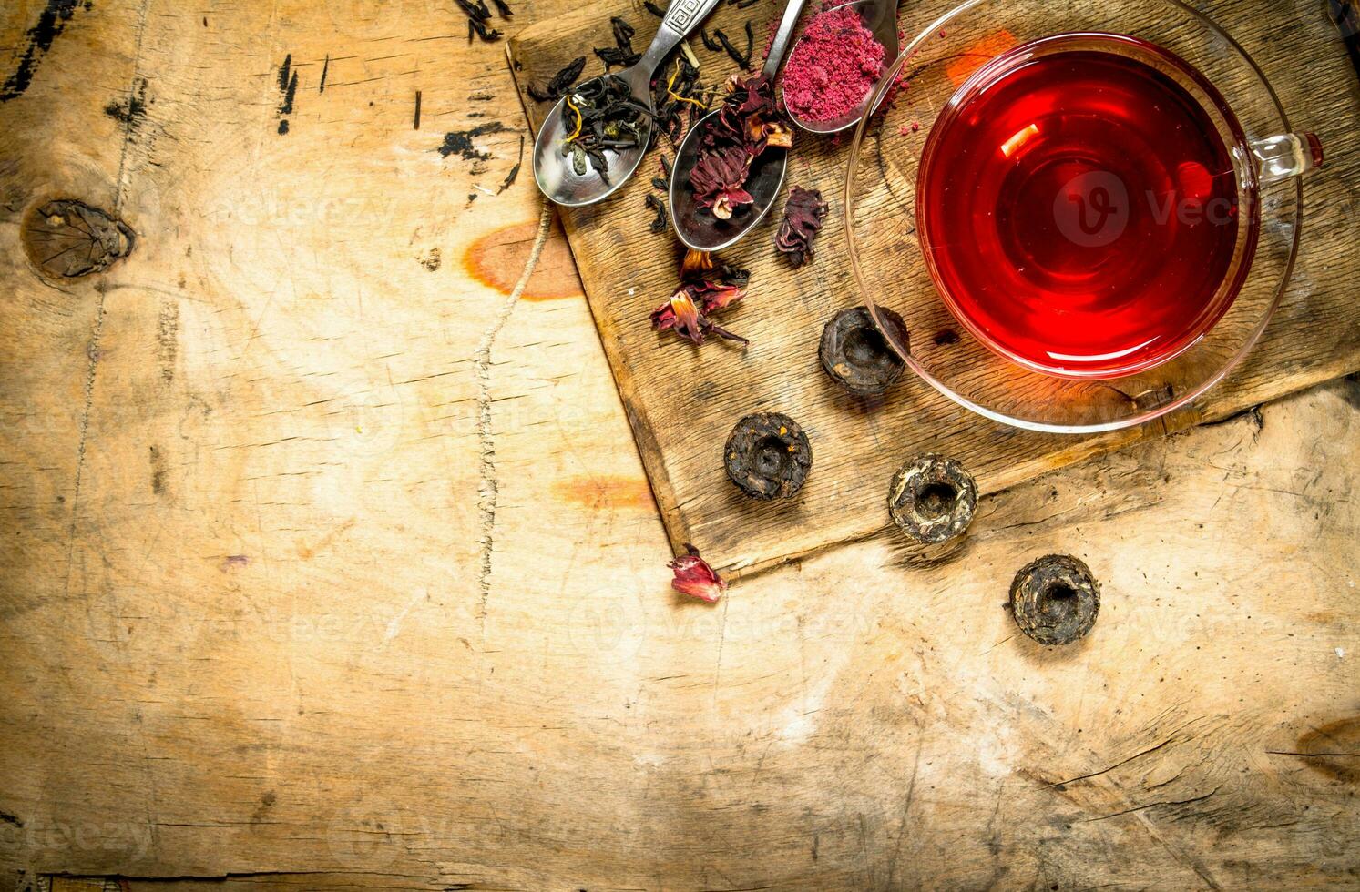Pomegranate tea on the old Board. photo