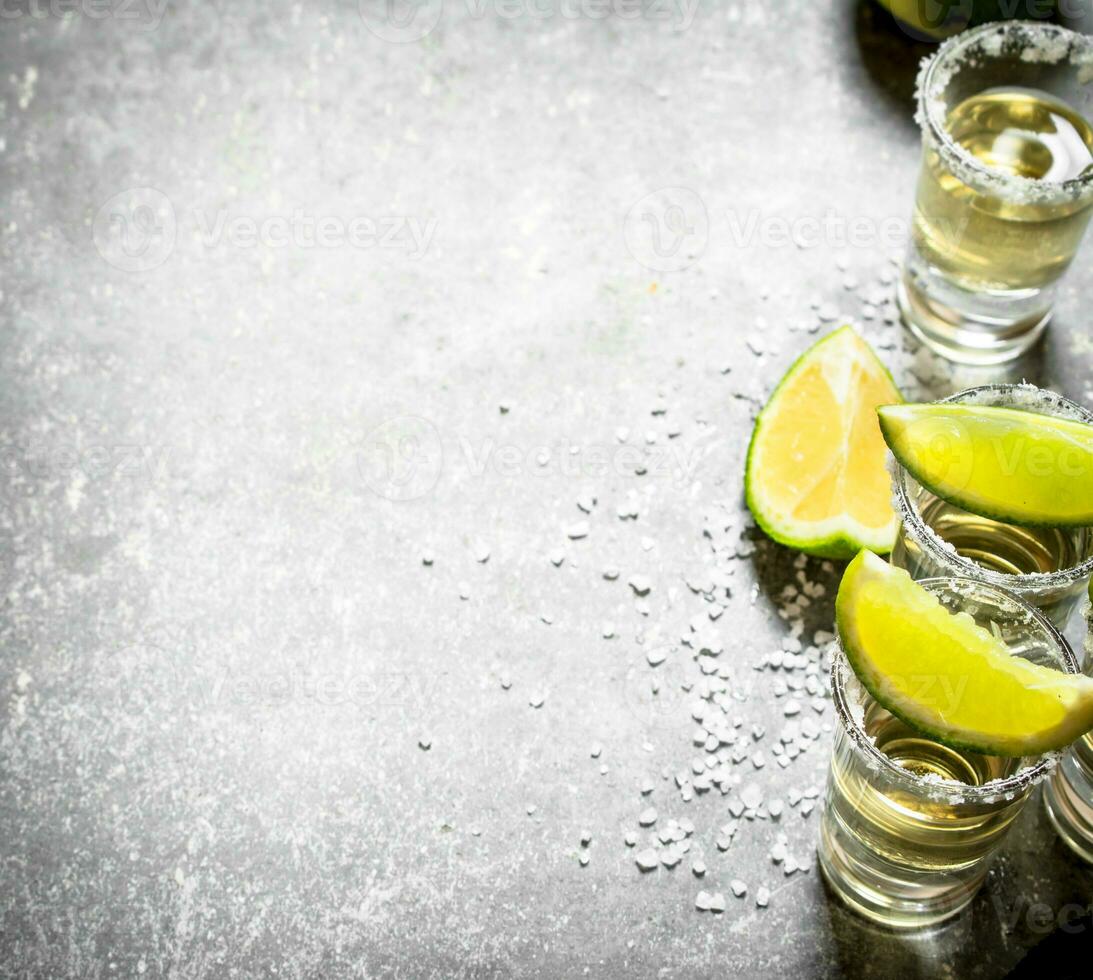 Tequila with lime and salt. photo