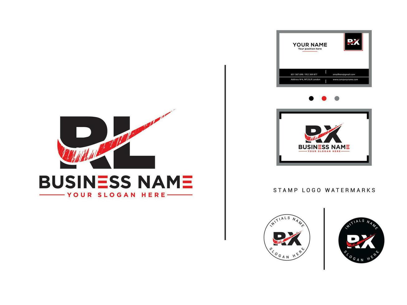 Initial Rl Logo Letter Vector, Monogram RL Brush Logo With Business Card vector