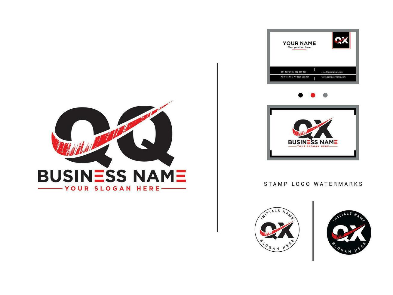 Initial Rq Logo Letter Vector, Monogram RQ Brush Logo With Business Card vector