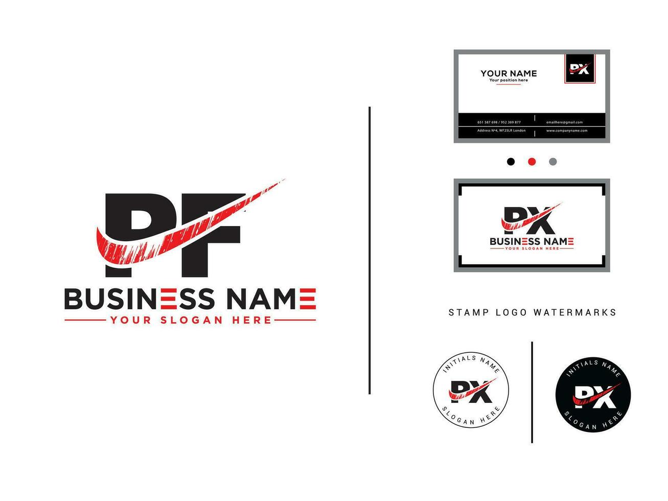 Vintage Pf Brush Logo, Monogram PF Business Logo Letter With Business Card vector