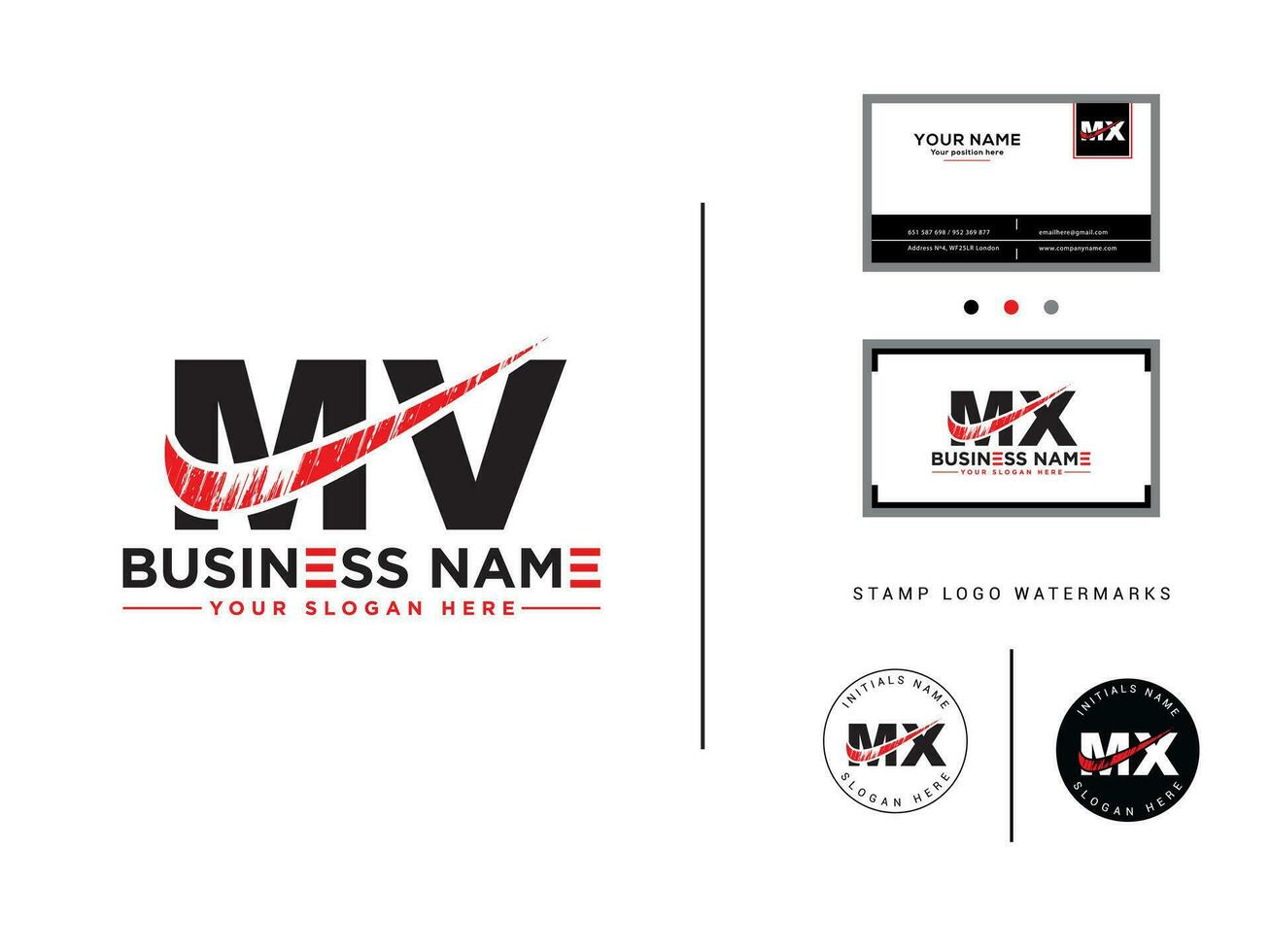 Stylish Mv Letter Logo, Brush MV Logo Icon With Business Card vector