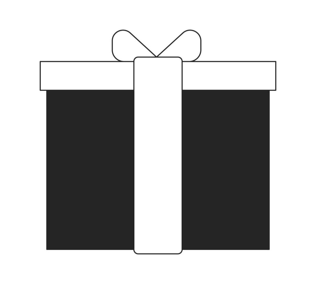 Gift box with ribbon flat monochrome isolated vector object. Special offer. Editable black and white line art drawing. Simple outline spot illustration for web graphic design