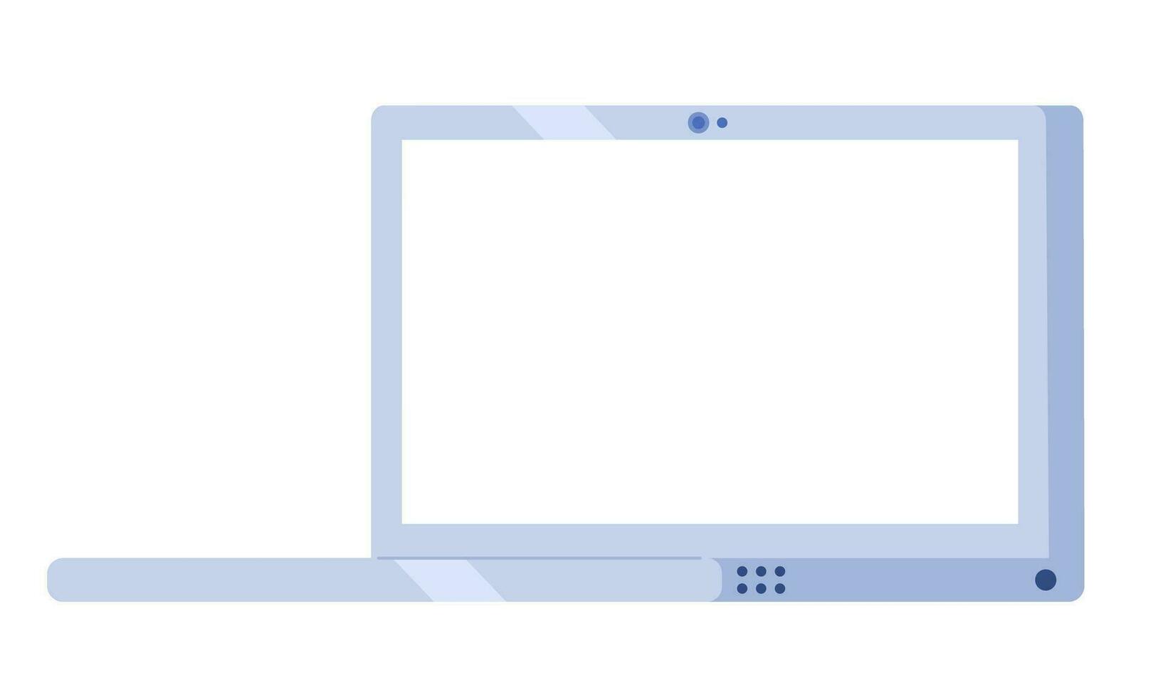 ordenador portátil con blanco pantalla 2d dibujos animados objeto. cuaderno abierto aislado vector articulo blanco antecedentes. hogar oficina equipo. electrónica. trabajando desde hogar. tecnología tecnología color plano Mancha ilustración