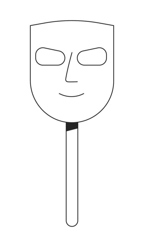 Anonymous mask on stick gloats flat monochrome isolated vector object. Masquerade. Editable black and white line art drawing. Simple outline spot illustration for web graphic design
