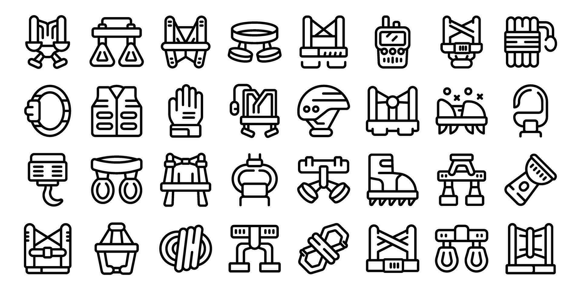 Climbing harness icons set outline vector. Equipment gear vector