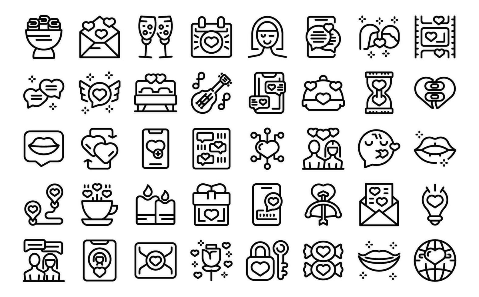 Flirt icons set outline vector. Teen love date vector