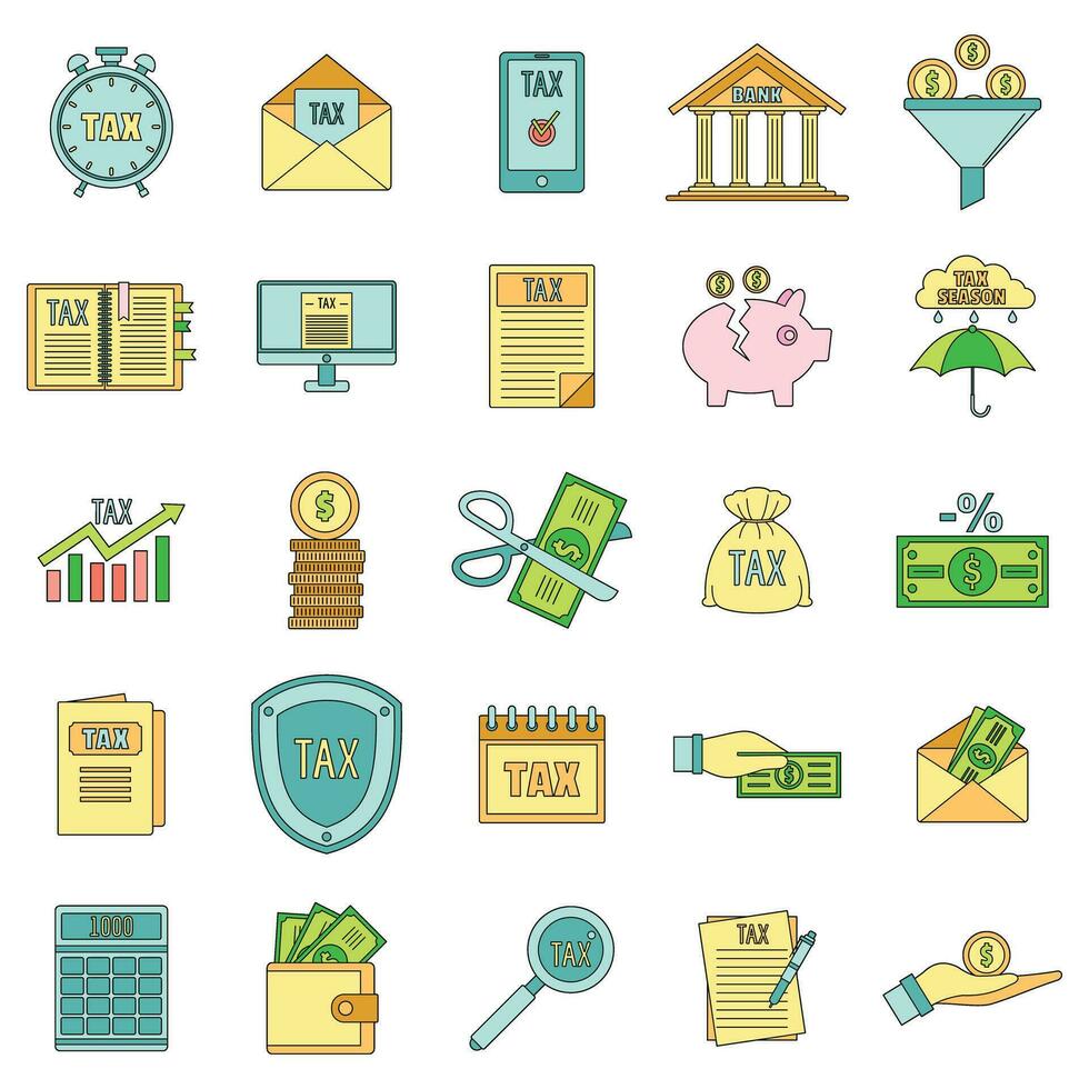 Taxes icons set vector color