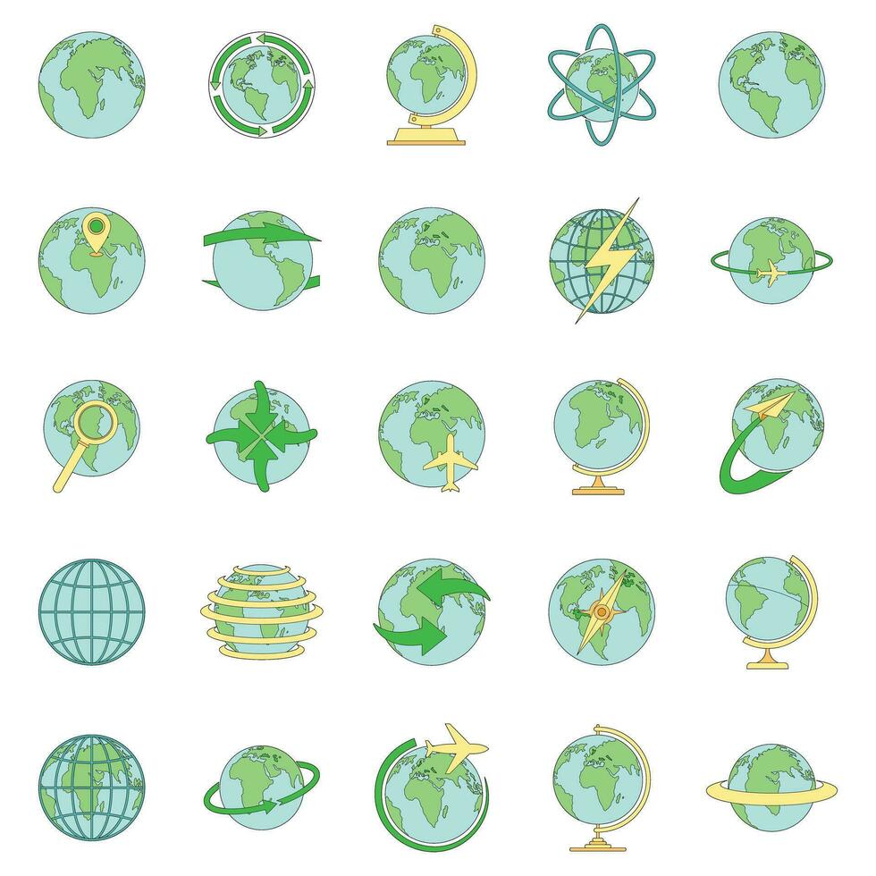 Globe Earth icons set vector color