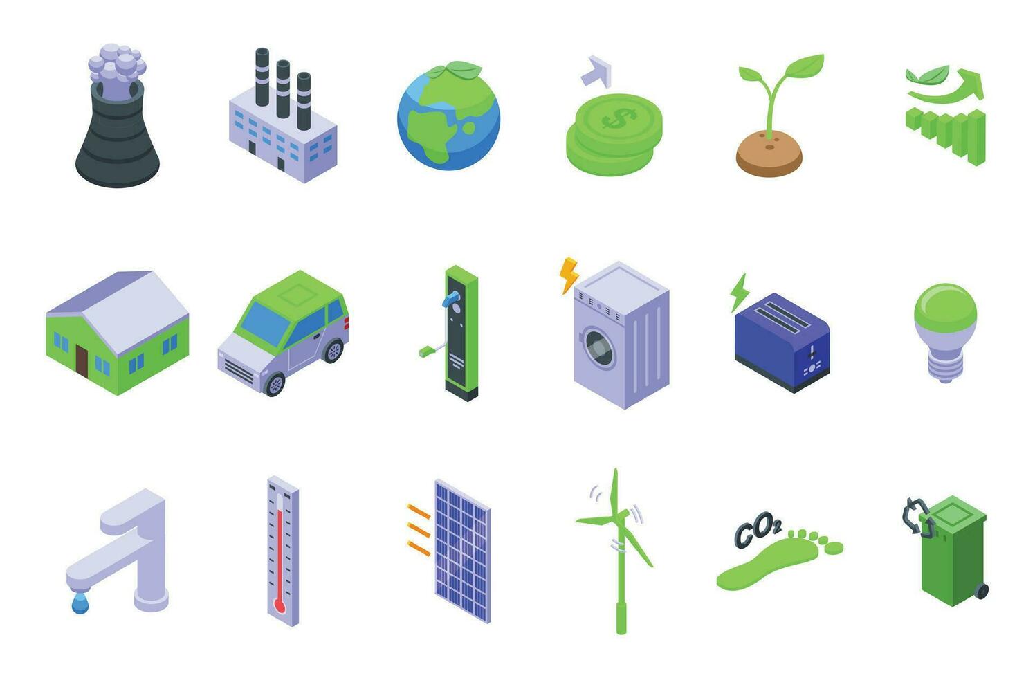 Carbon management icons set isometric vector. Business reduction vector