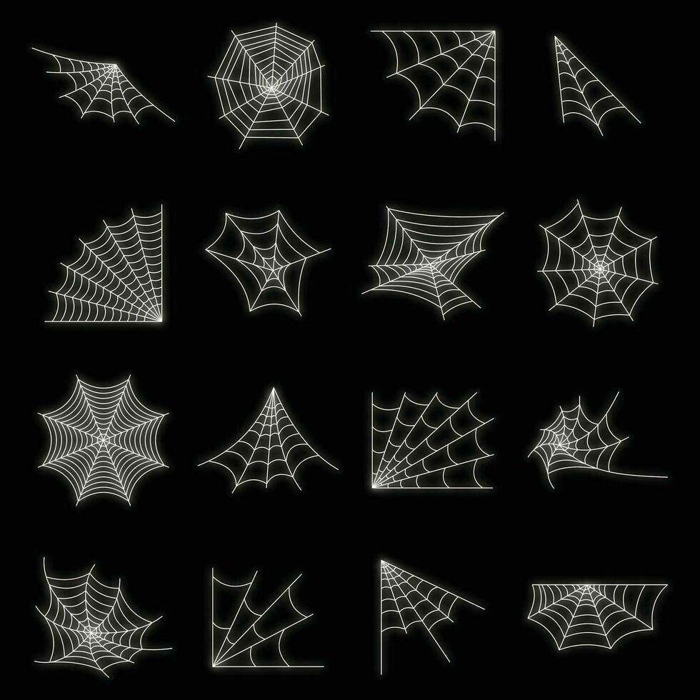 Web spider cobweb icons set vector neon