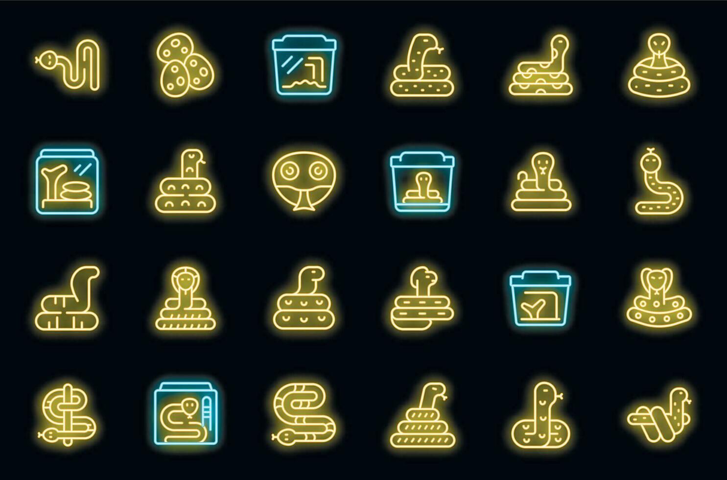 Snake pet icons set vector neon