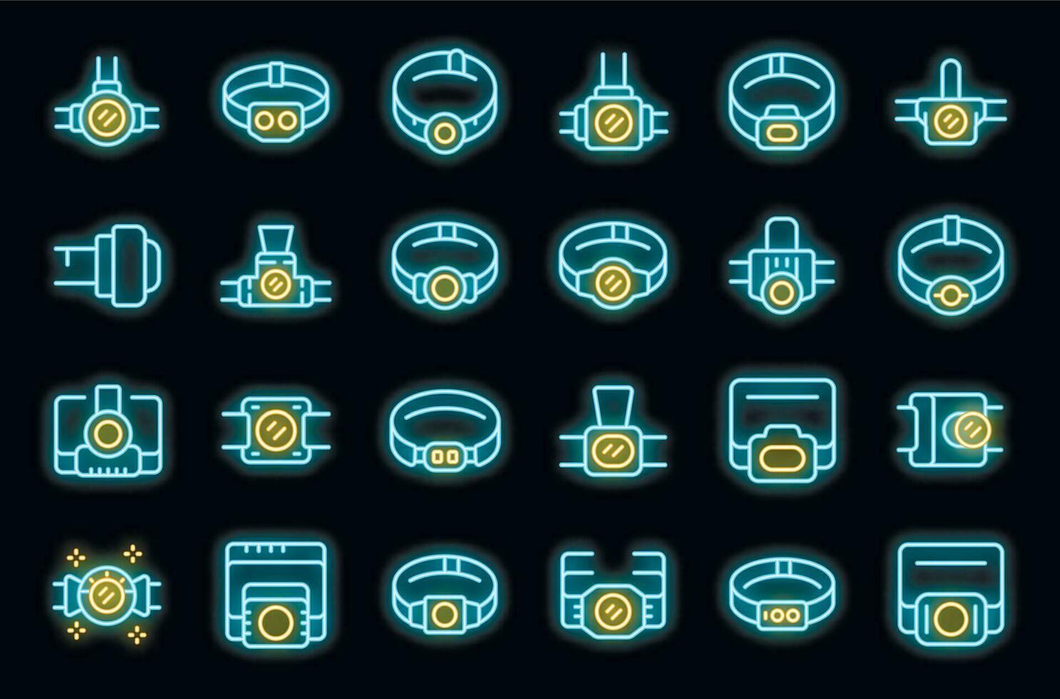 Headlamp icons set vector neon