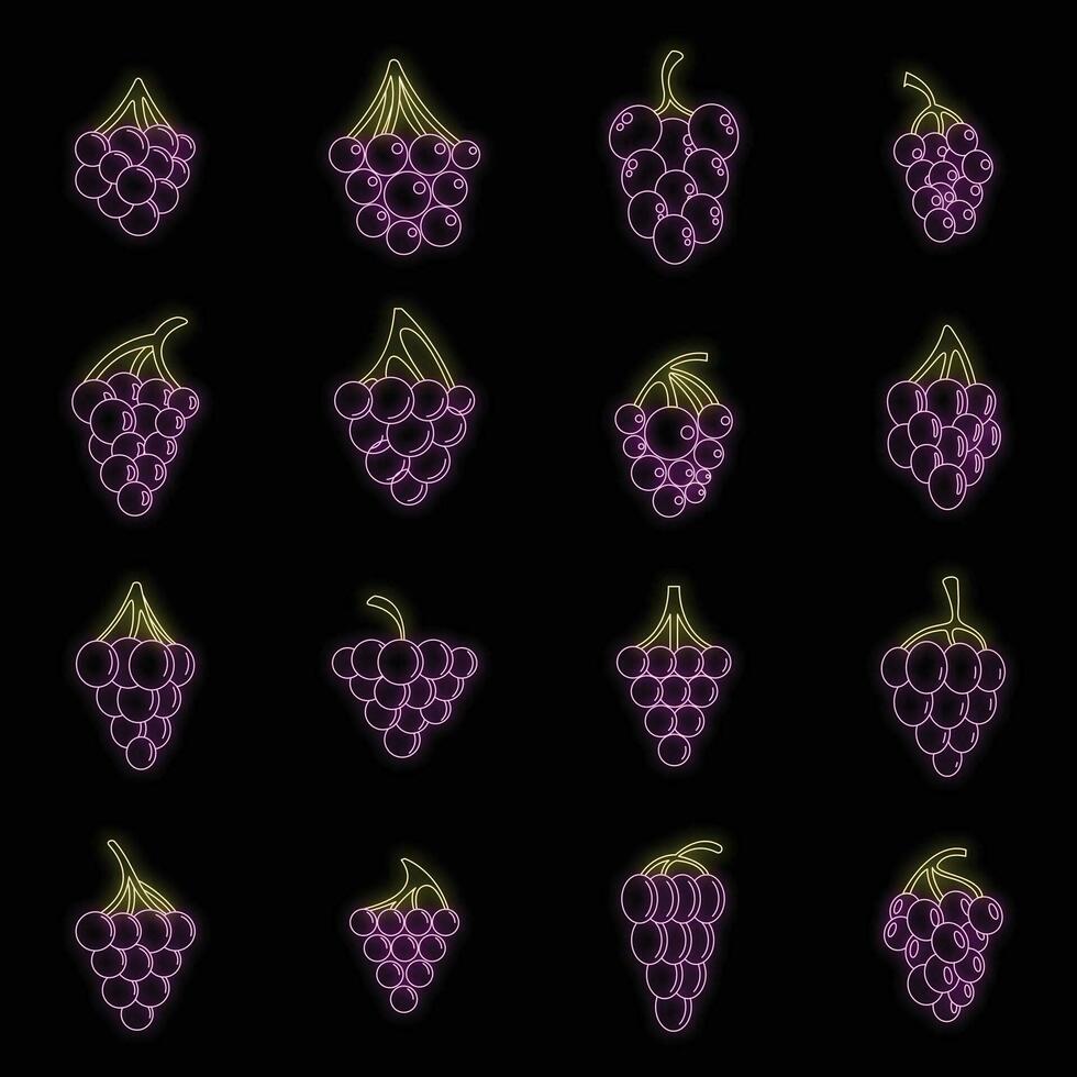 Grape wine bunch icons set vector neon