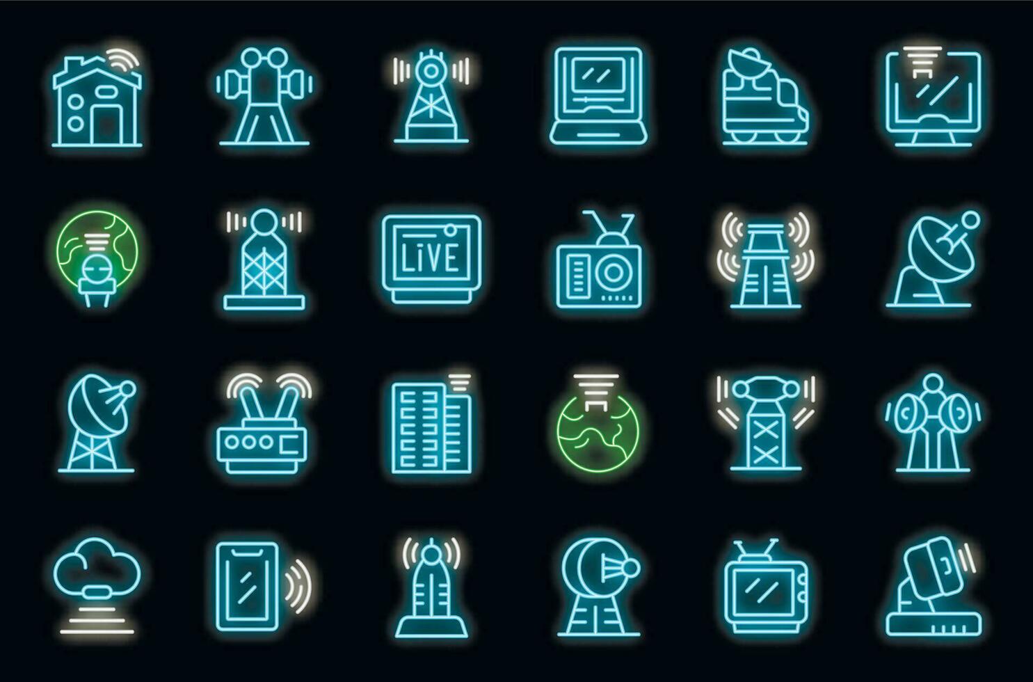 TV tower icons set vector neon