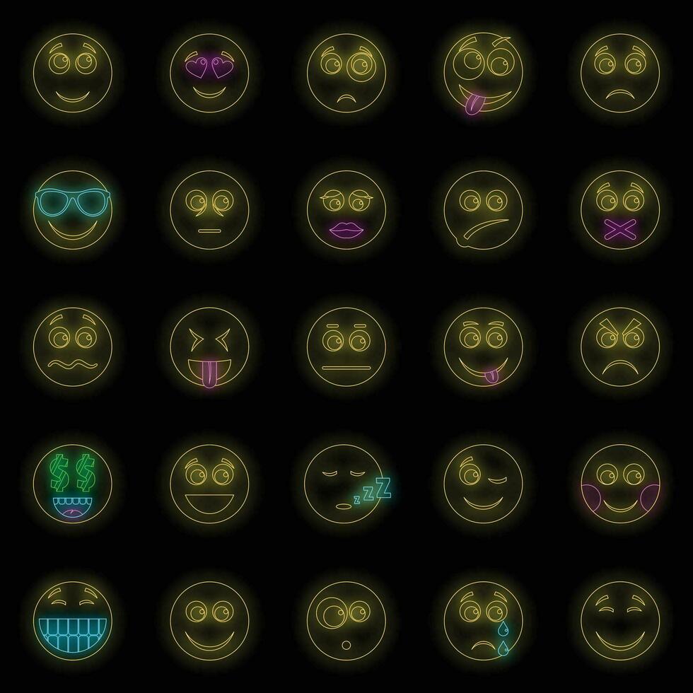 Smile icon set vector neon