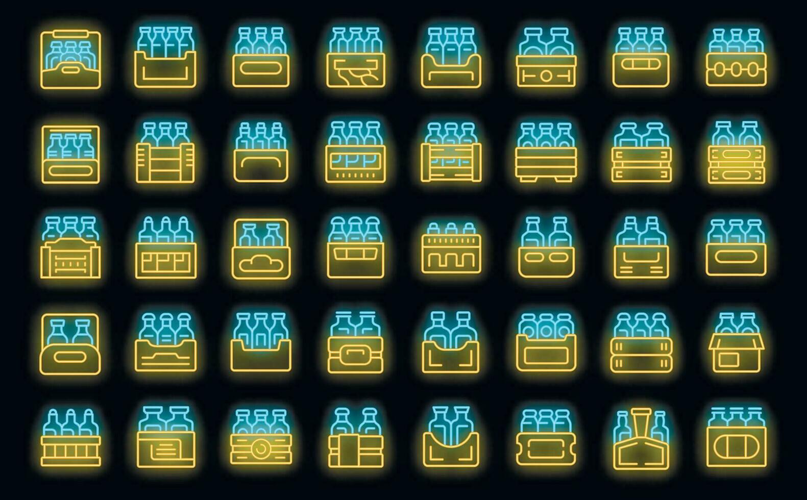 Drink crate icons set vector neon