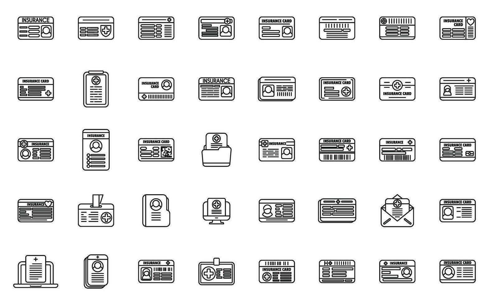 Insurance card icons set outline vector. Hospital health vector