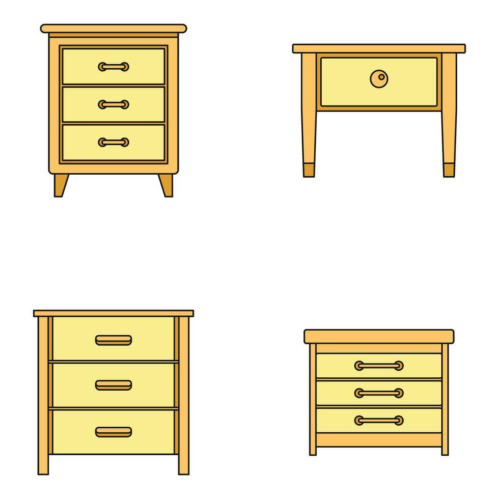 Nightstand bedside icons set vector color