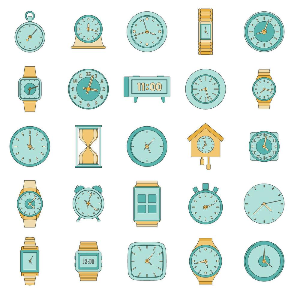 hora y reloj íconos conjunto vector color