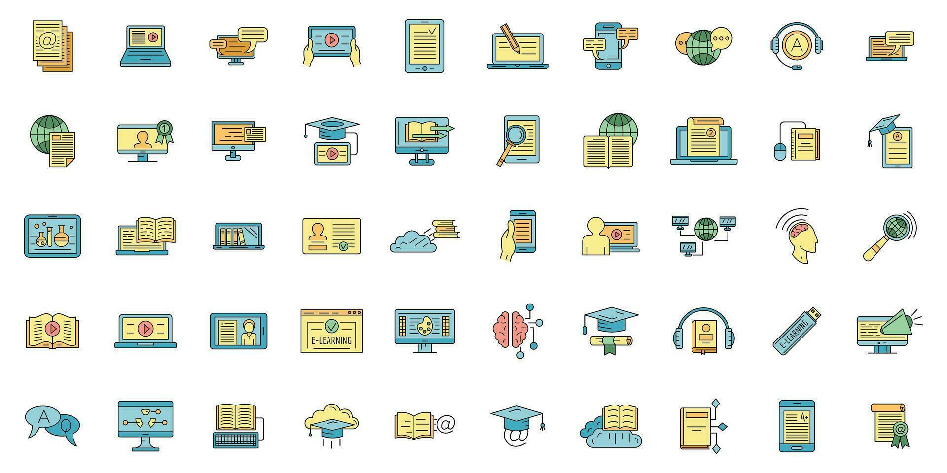 E-learning training icons set vector color