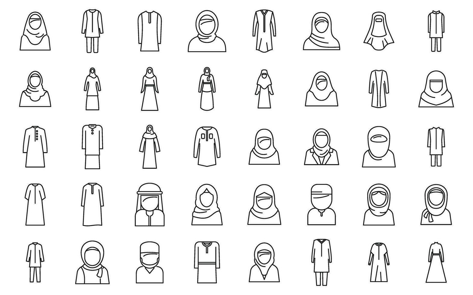 Muslim fashion icons set outline vector. Arab casual girl vector