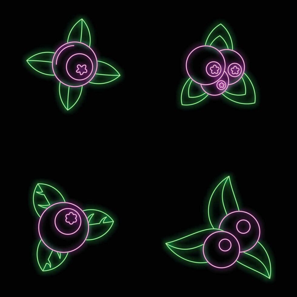 Blueberry sweet fruit icons set vector neon