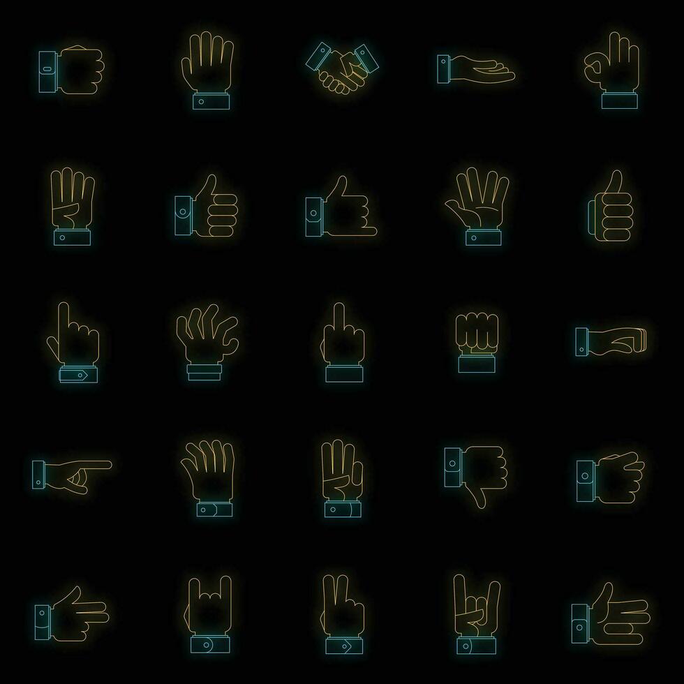 Gesture icons set vector neon
