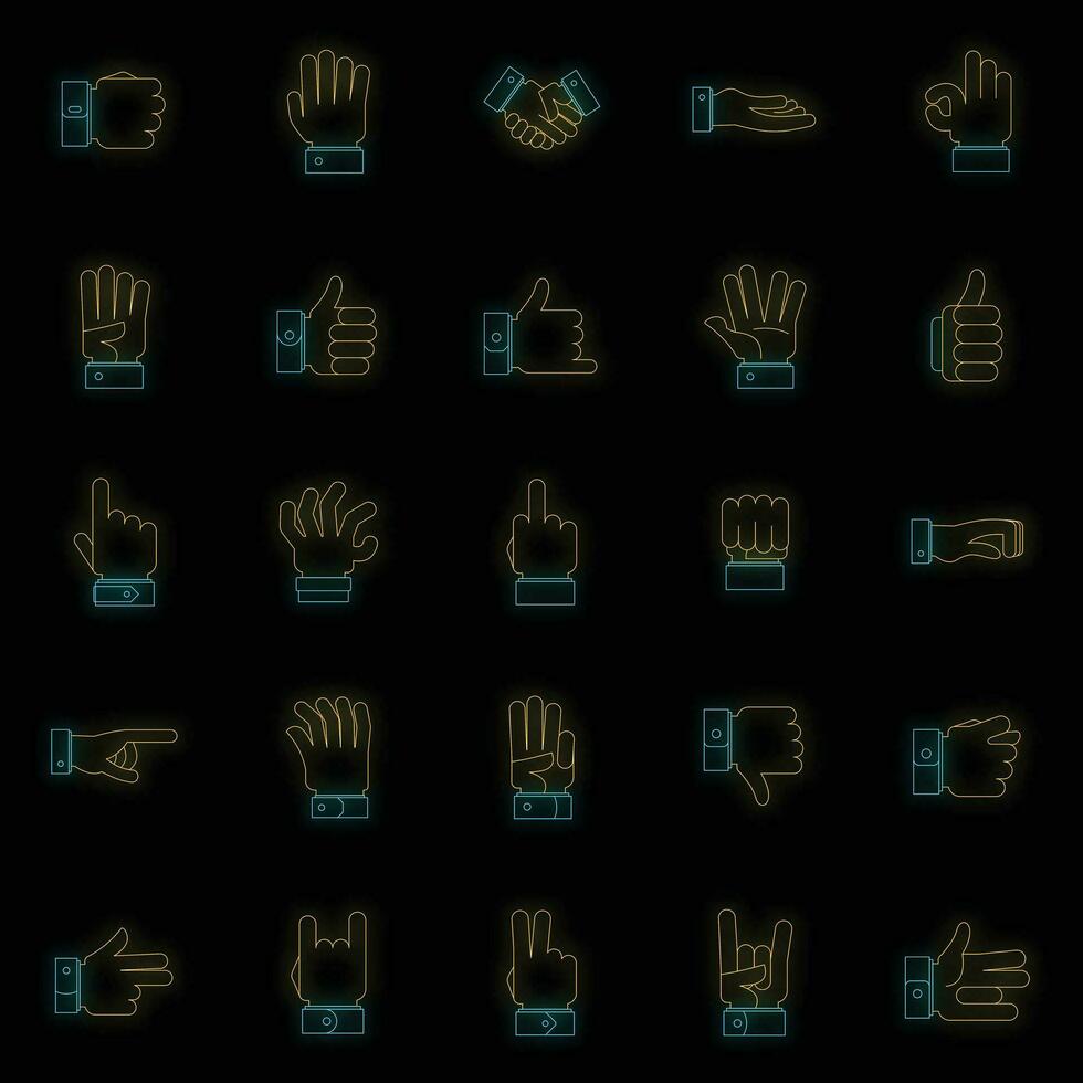 Gesture icons set vector neon