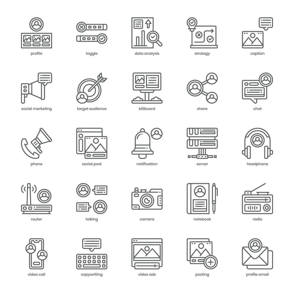 Social Marketing icon pack for your website design, logo, app, and user interface. Social Marketing icon outline design. Vector graphics illustration and editable stroke.