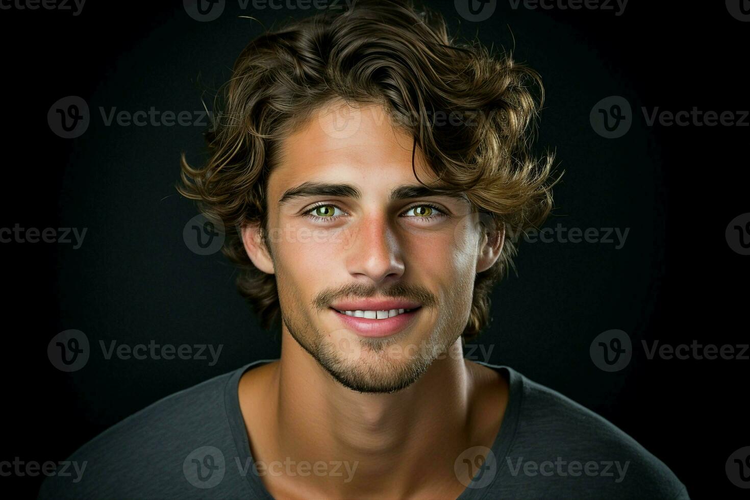 Attractive young man looking his best in a photoshoot. in a studio with black background AI Generated photo