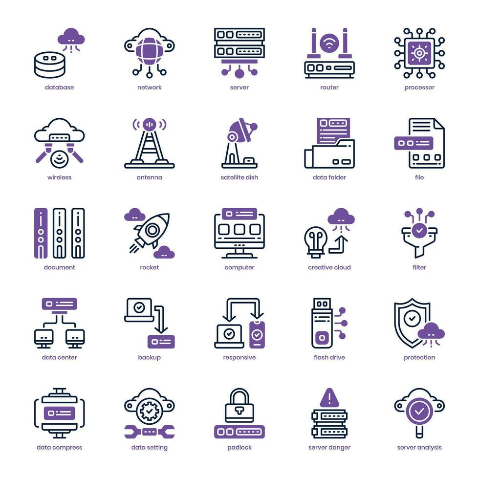 Data and Network icon pack for your website design, logo, app, and user interface. Data and Network icon dual tone design. Vector graphics illustration and editable stroke.