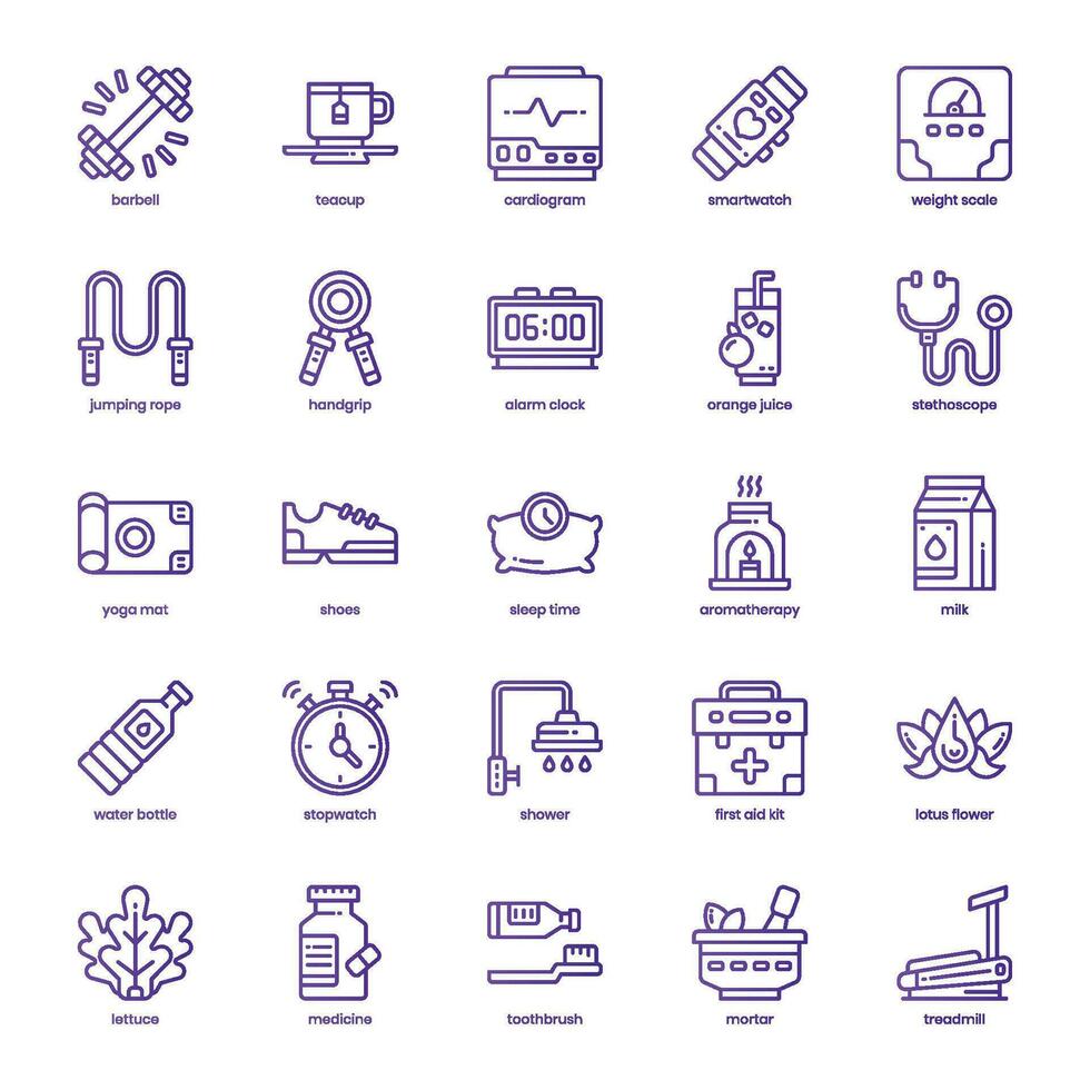 Healthy Life icon pack for your website design, logo, app, and user interface. Healthy Life icon basic line gradient design. Vector graphics illustration and editable stroke.