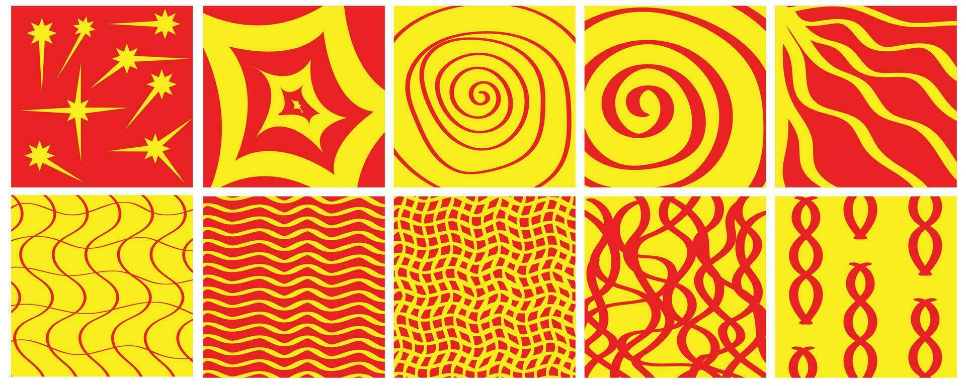 Set of abstract red and yellow backgrounds in psychedelic style. Vector illustration.