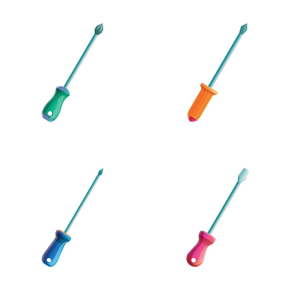 Screwdriver icons set cartoon vector. Various type of screwdriver vector