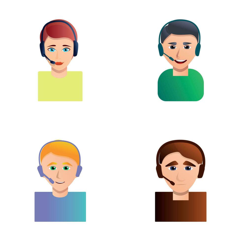 Online consultation icons set cartoon vector. Hotline operator advises customer vector