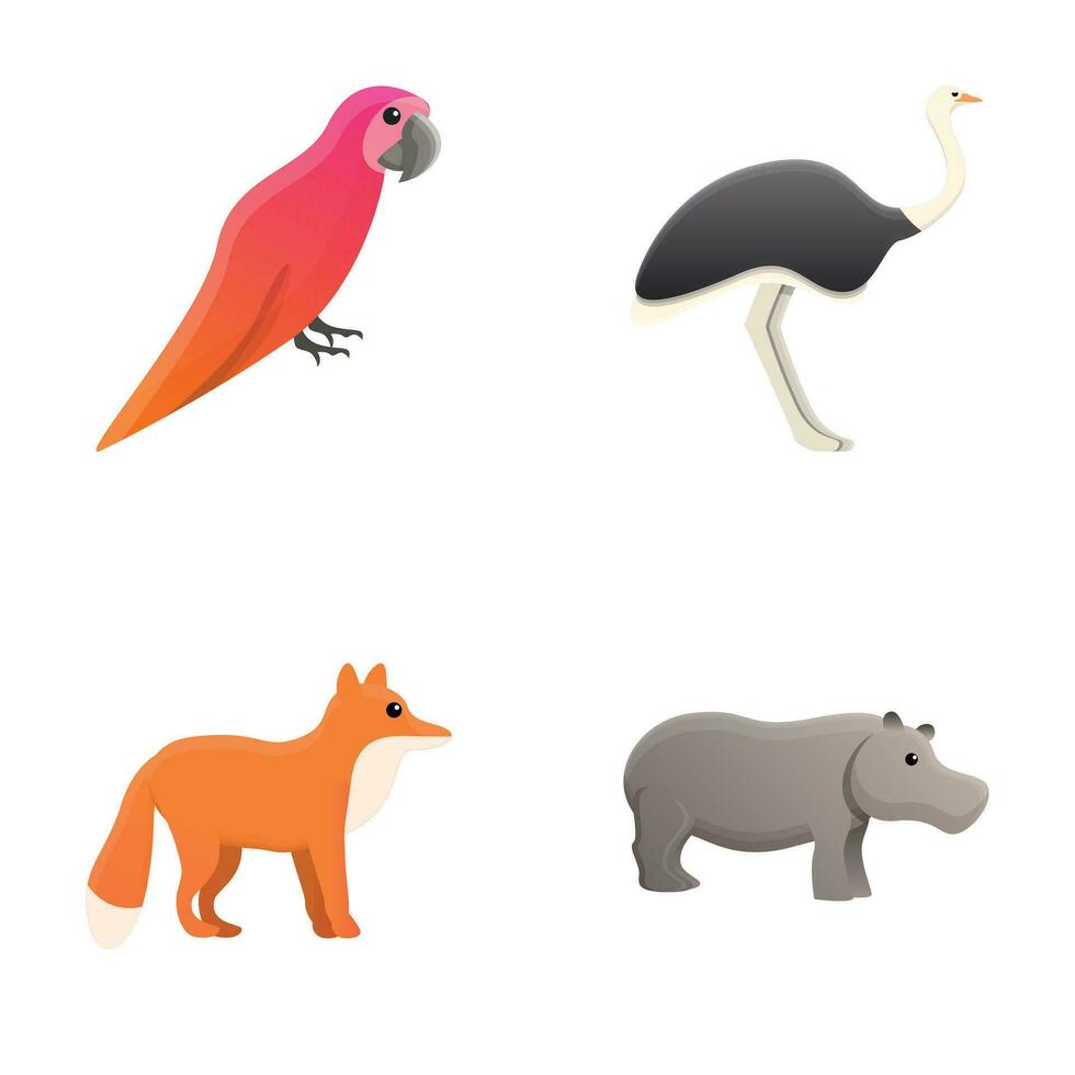 Wild nature icons set cartoon vector. Mammal and bird vector