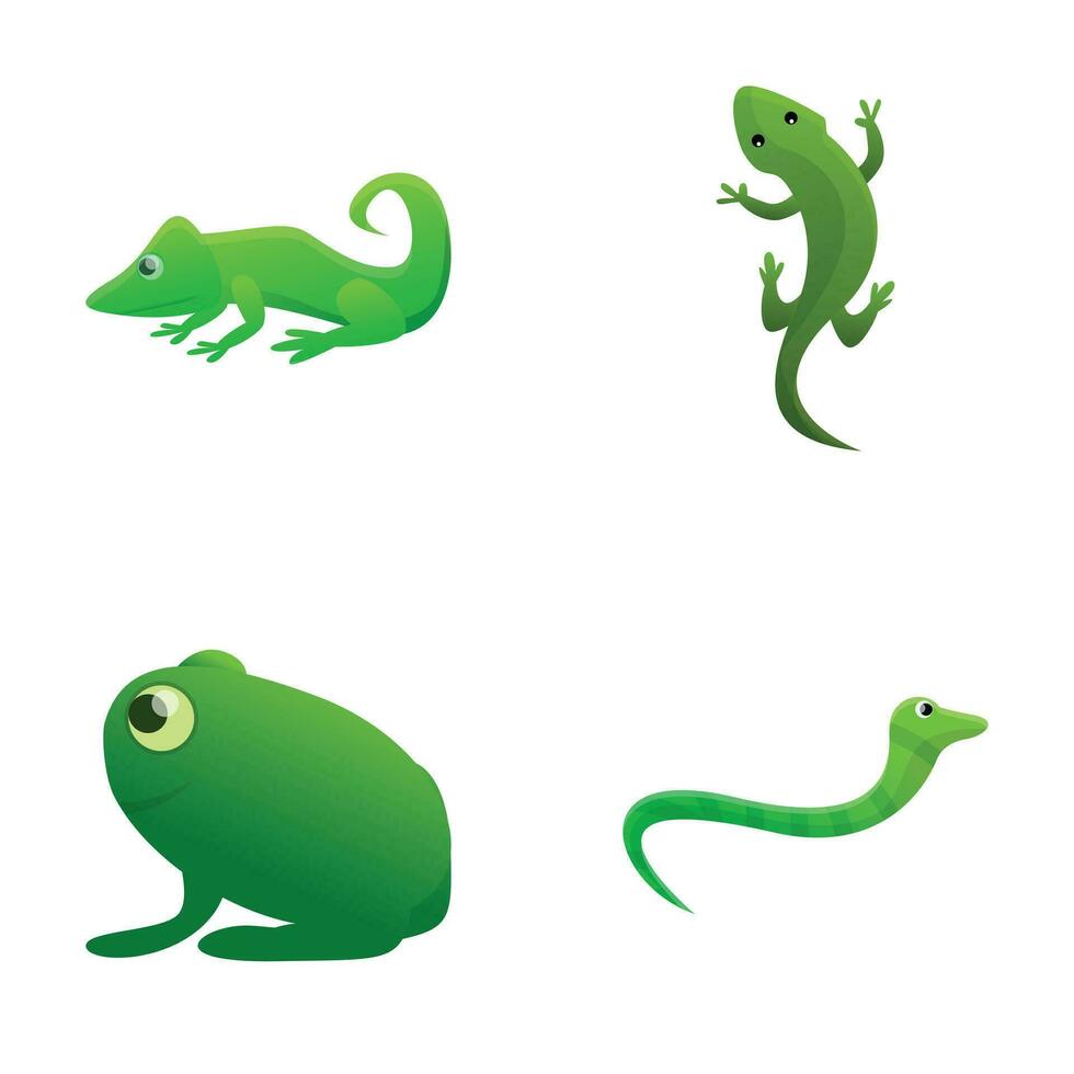 Reptile class icons set cartoon vector. Tropical fauna vector