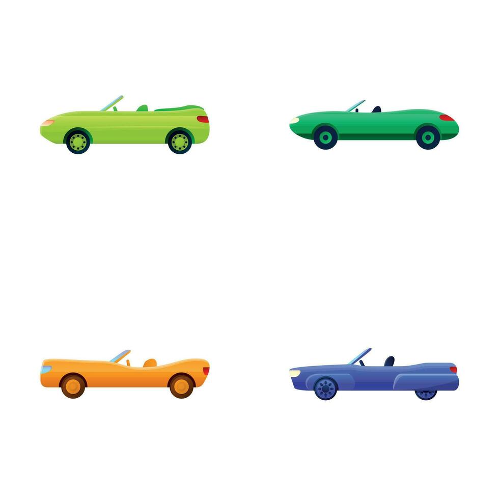 Cabriolet icons set cartoon vector. Convertible in various color vector