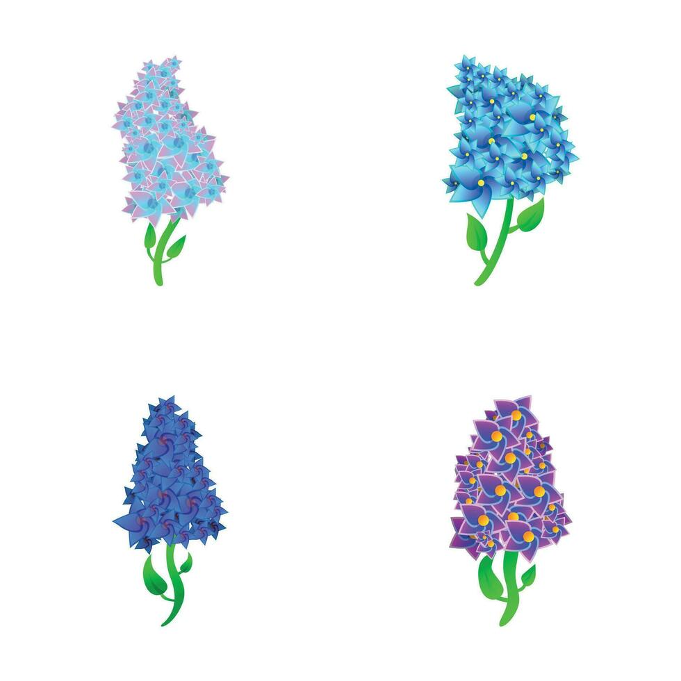 Lilac icons set cartoon vector. Various blooming lilac branch vector