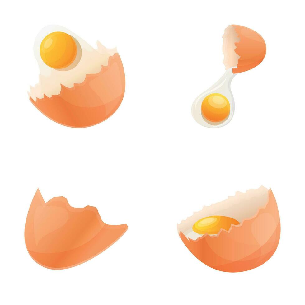 Chicken egg icons set cartoon vector. Fresh raw chicken egg vector