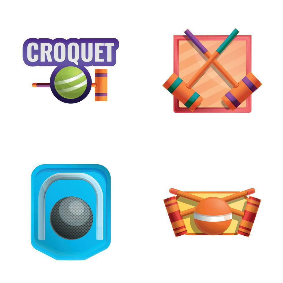 Croquet icons set cartoon vector. New croquet equipment vector