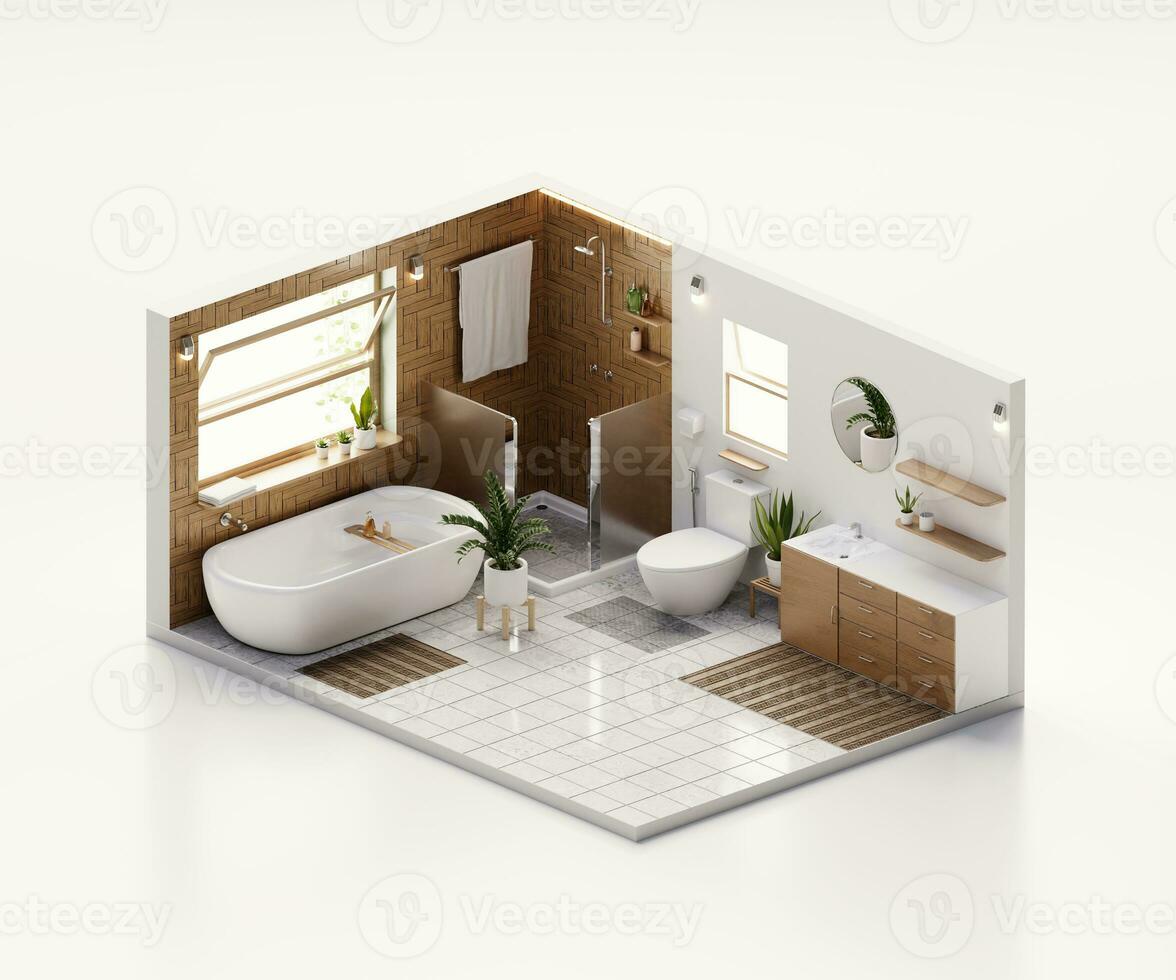 Isometric view bathroom open inside interior architecture 3d rendering photo