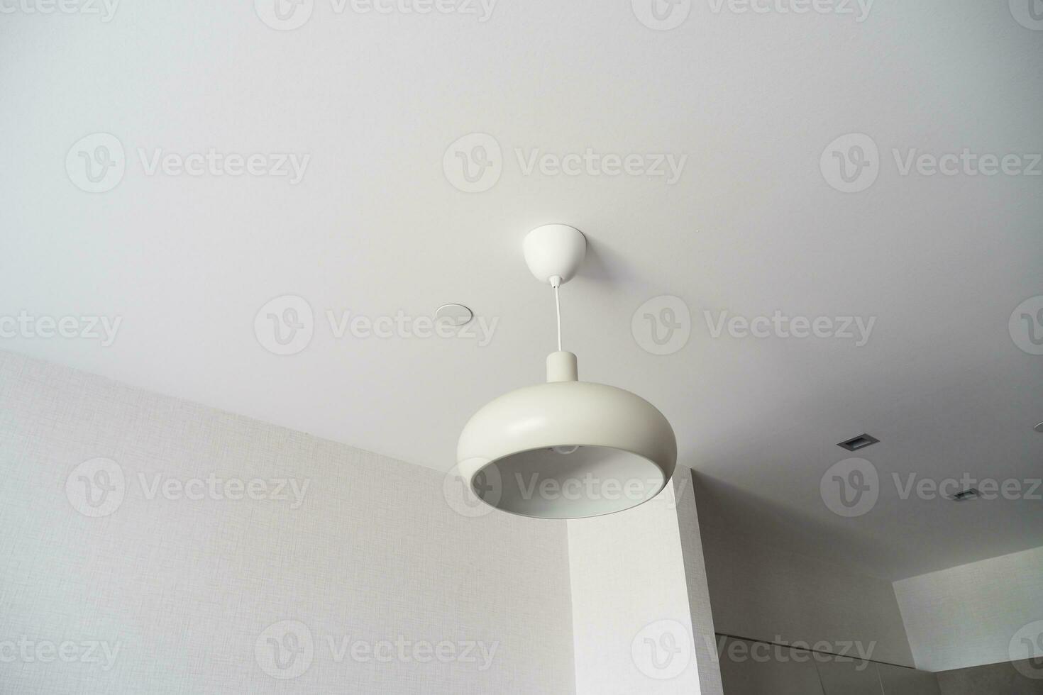 gray ceiling lamp hanging in a room , photo