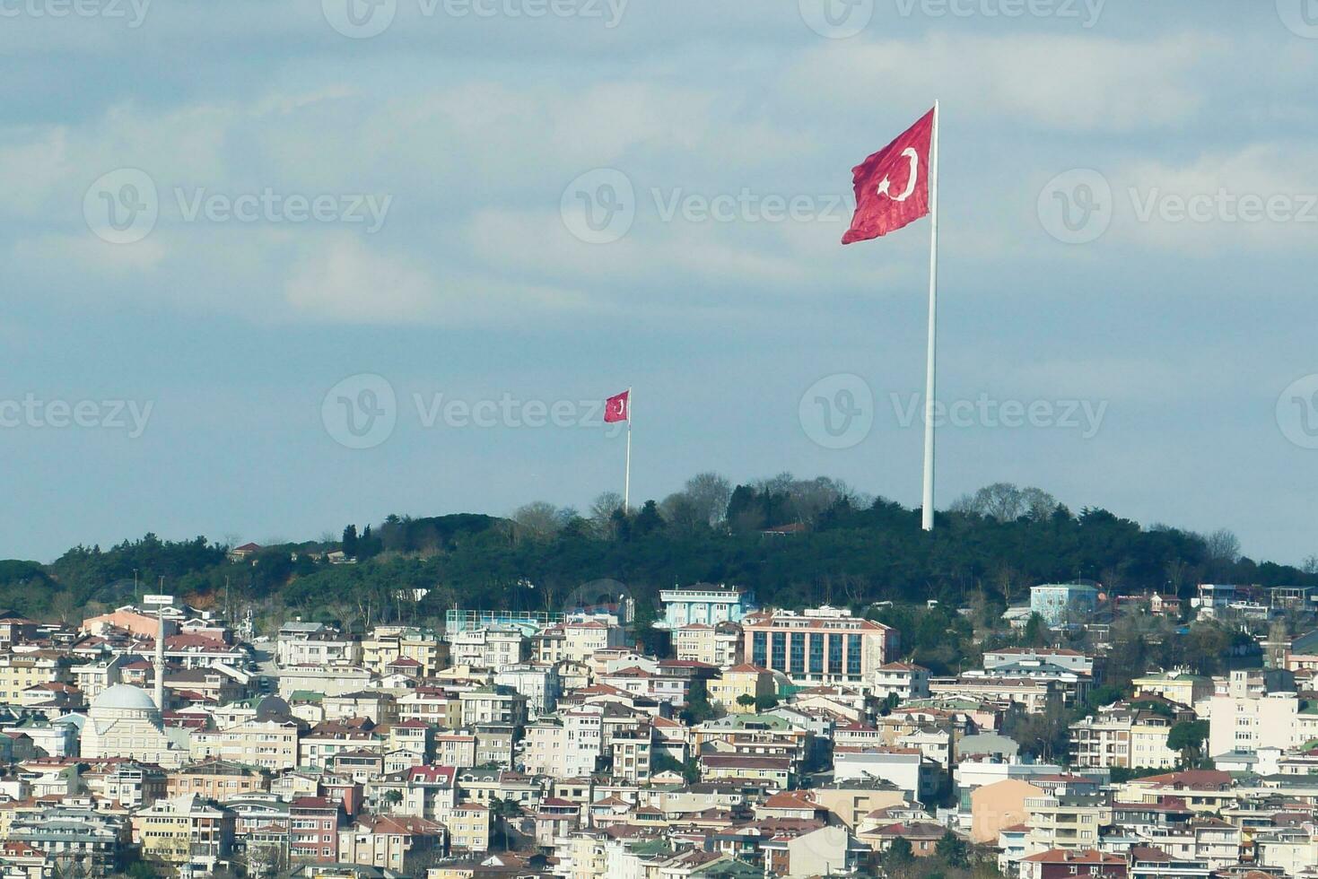 Low Angle View Of Turkish Flag Against Sky. photo