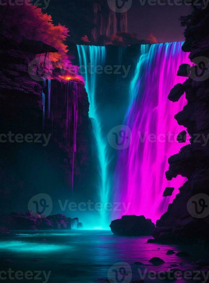 Neon waterfall background photo