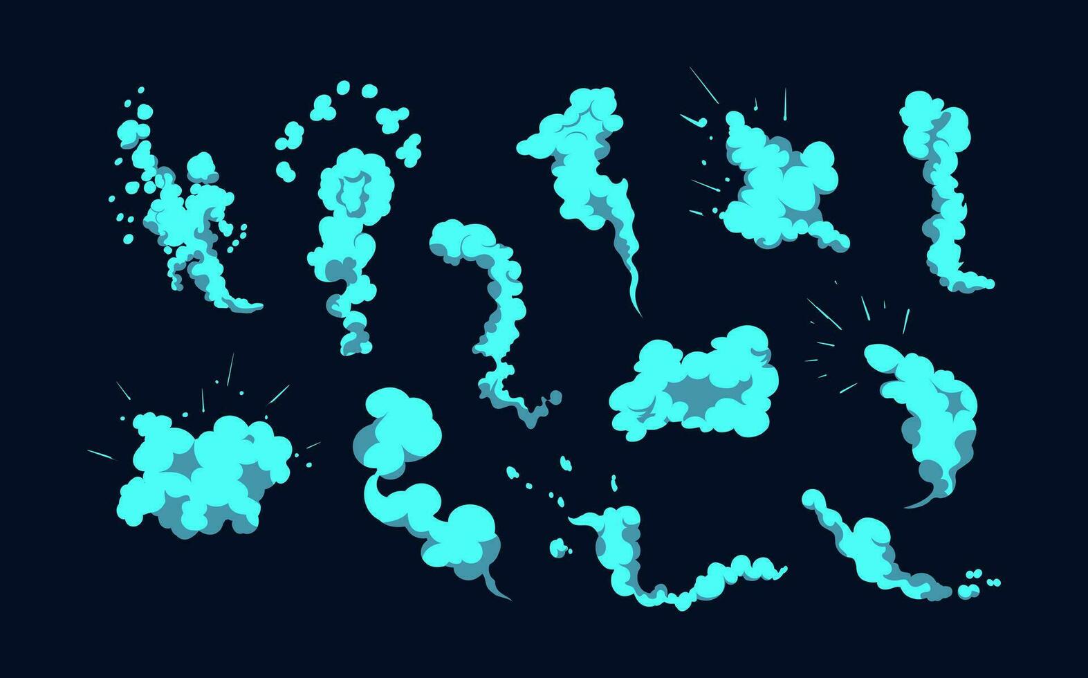 Smoke explosion animation of an explosion with comic flying clouds. Set of isolated vector illustrations to create an explosion effect. The effect of smoke movement, sparkle and dynamic boom.